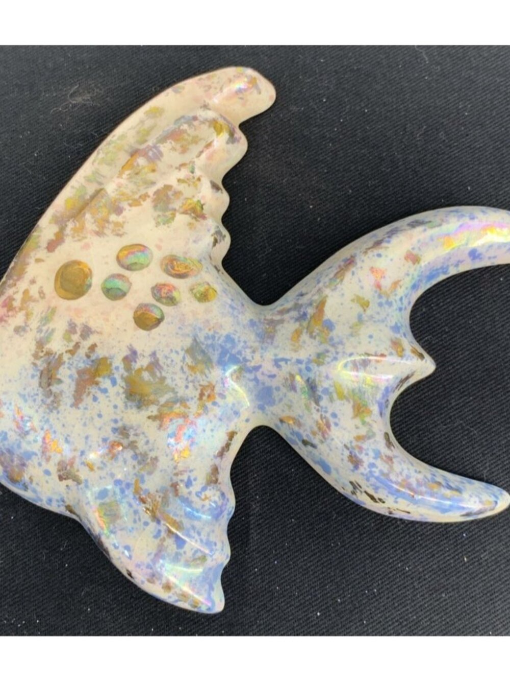 Ceramic Angelfish Tropical Fish Figurine Wall Décor Blue Gold MCM 5.75"